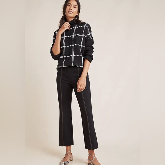 Anthropologie Pants - Anthropologie the essential Crop Flare pull on pants front black with tan stitch